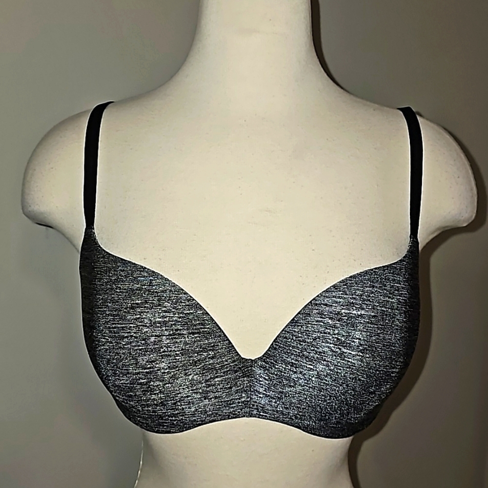 PINK Victorias Secret heather gray bra w/pink underwire padded pushup 36D VGUC